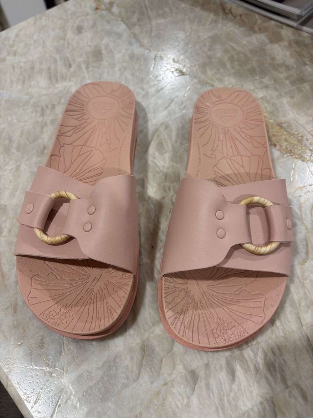 Reef Women's Blush Pink Slide Sandals with Rope Ring Accent